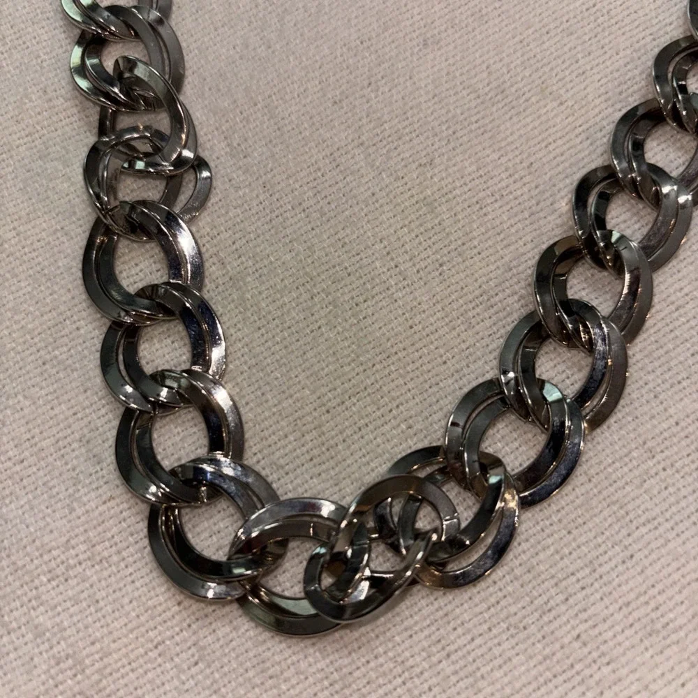 VTG 90's Women's Belt Silver Tone Double Link Chain Adjustable Size S  30